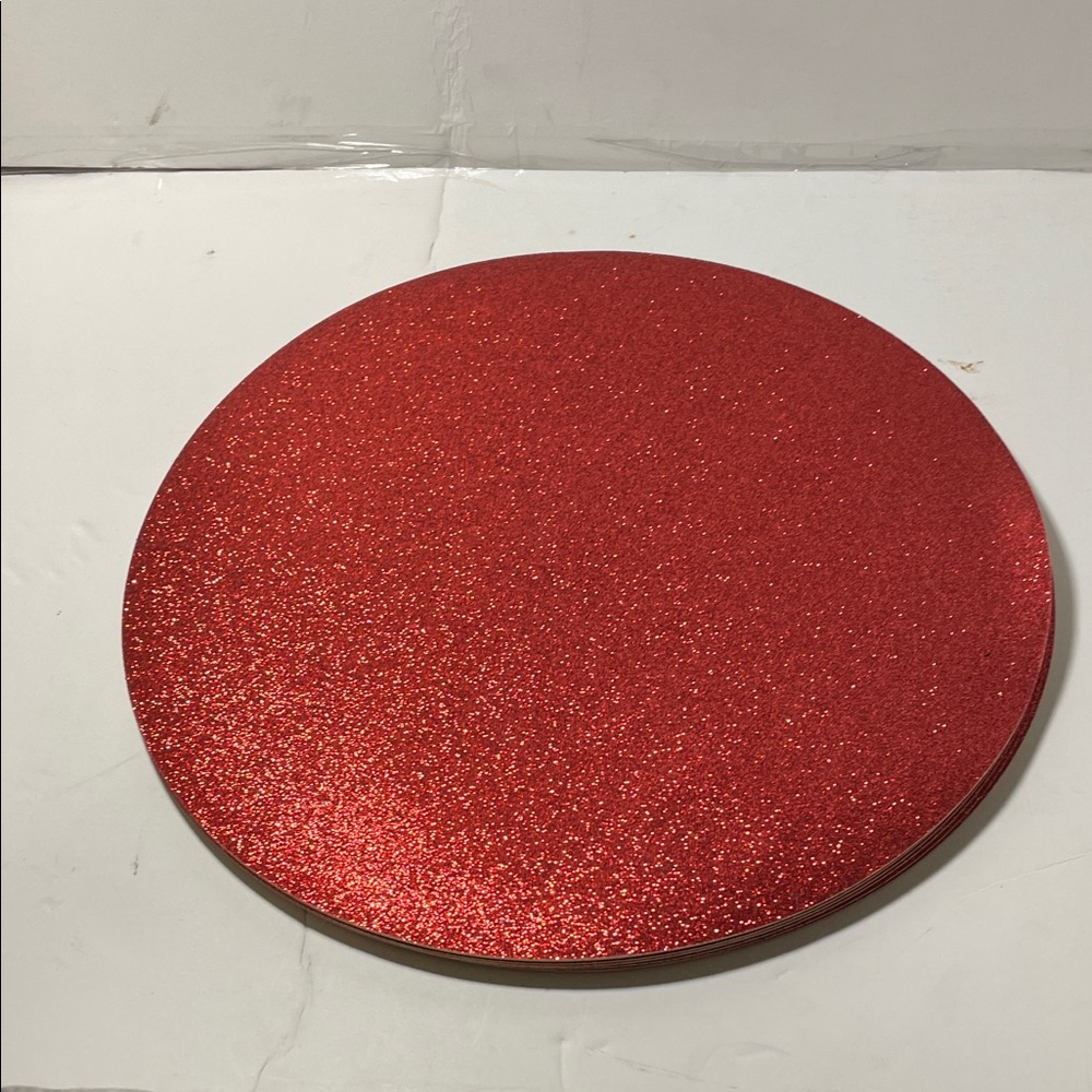 Robert Stanley Home Collection Xmas Glittering Red Round Placemat 8 Piece Set